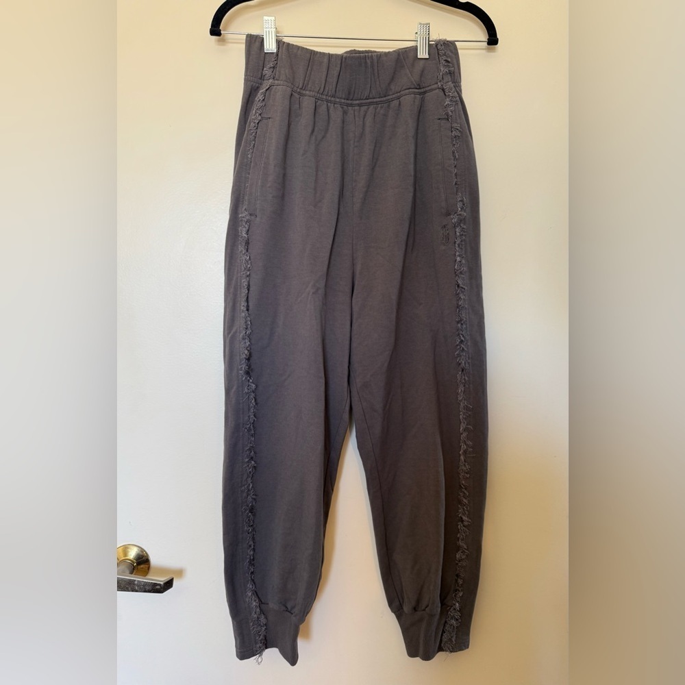 Free People Movement Where The Wind Blows Grey Fringe Jogger Sweatpants Size XS